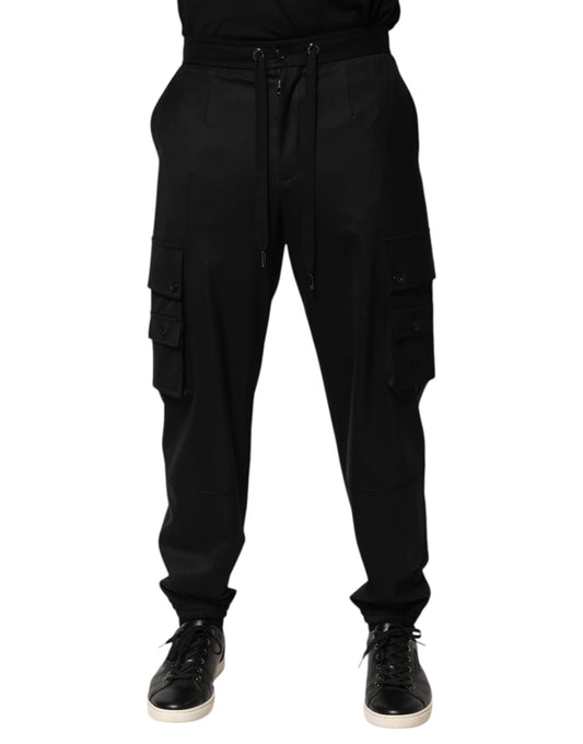 Jogger Sweatpants by Dolce & Gabbana for men in cotton nylon spandex & wool black features an ergonomic and with a ergonomic long, showcasing innovative for a ergonomic look.