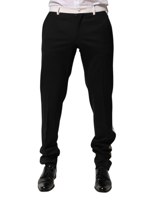 Pants by Dolce & Gabbana for men in wool black, white & striped features a stylish silhouette with a stylish , long, and .