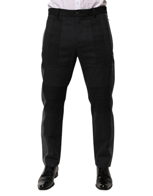 Trousers by Dolce & Gabbana for men in cotton silk & wool black, gray & signature features a sculptural silhouette, showcasing a sculptural tapered-leg and long with a sophisticated for a sculptural finish.