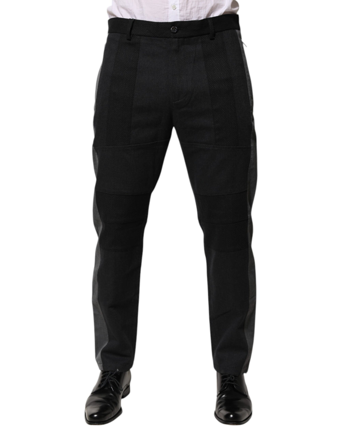 Dolce & Gabbana Men's Tapered Leg Cotton Silk & Wool Trousers - Black Gray Signature