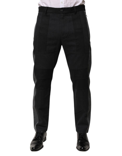 Dolce & Gabbana Men's Tapered Leg Cotton Silk & Wool Trousers - Black Gray Signature