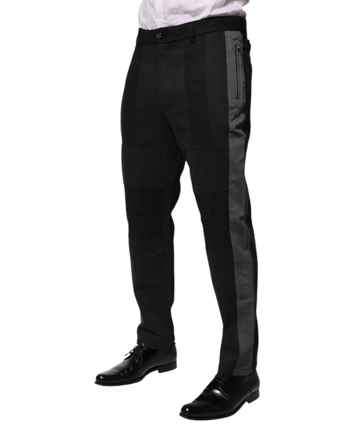 Dolce & Gabbana Men's Tapered Leg Cotton Silk & Wool Trousers - Black Gray Signature