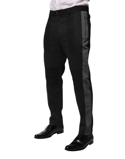 Dolce & Gabbana Men's Tapered Leg Cotton Silk & Wool Trousers - Black Gray Signature