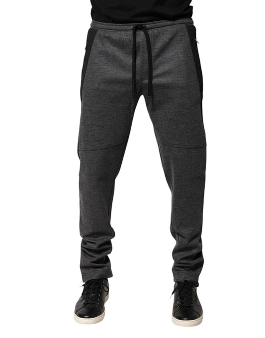 Jogger Sweatpants by Dolce & Gabbana for men in nylon viscose wool black & gray features an ergonomic tapered-leg & relaxed-fit and with a ergonomic long, showcasing innovative for a ergonomic look.