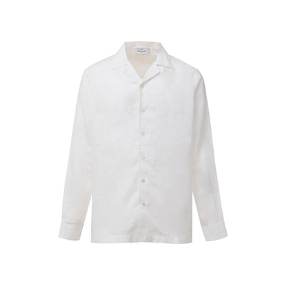 Shirt by Gran Sasso for men in linen white showcases a sharp silhouette, elegantly detailed with a sharp v-neck neckline and sharp long-sleeve.