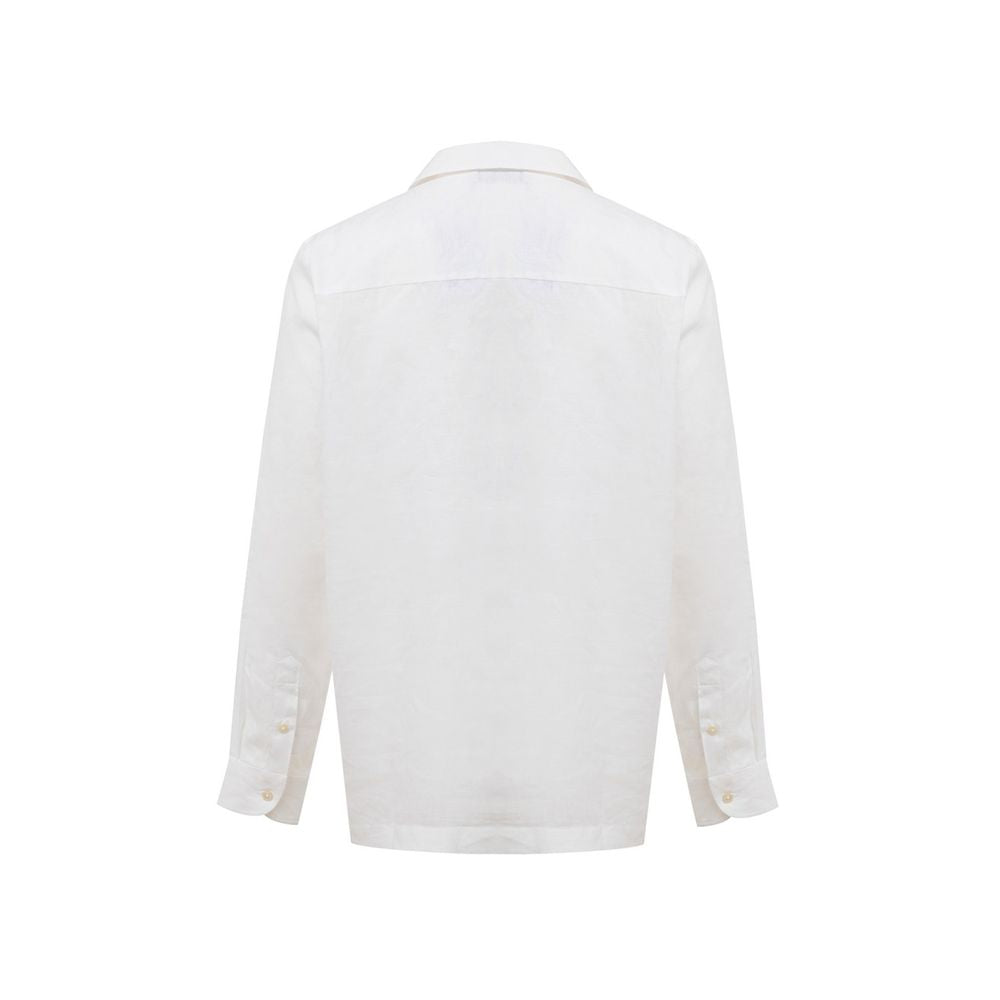 Shirt by Gran Sasso for men in linen white showcases a sleek silhouette, elegantly detailed with a sleek v-neck neckline and for a sleek finish.