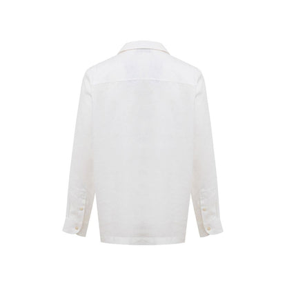 Shirt by Gran Sasso for men in linen white showcases a sleek silhouette, elegantly detailed with a sleek v-neck neckline and for a sleek finish.