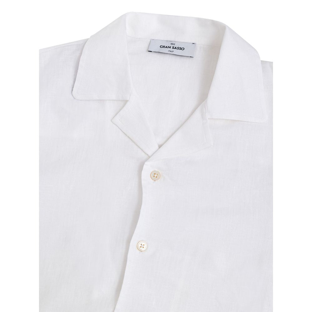 Shirt by Gran Sasso for men in linen white features an polished silhouette, showcasing a sophisticated v-neck neckline and detail for a truly polished finish.