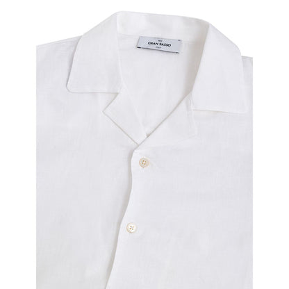 Shirt by Gran Sasso for men in linen white features an polished silhouette, showcasing a sophisticated v-neck neckline and detail for a truly polished finish.
