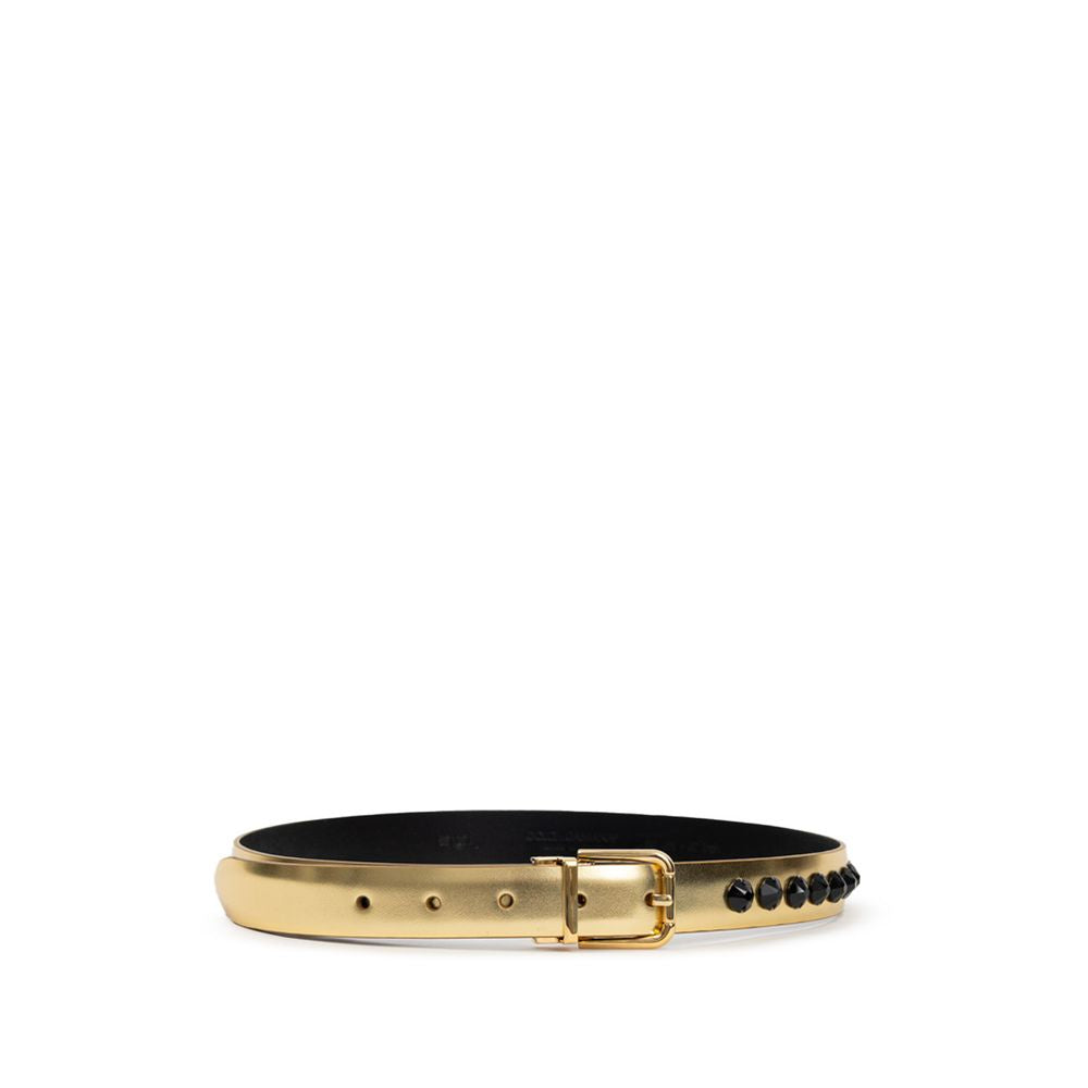 Belt by Dolce & Gabbana for women in leather black & gold features a versatile silhouette, artfully showcasing the versatile design of the Leather Belt for a sophisticated, premium finish.