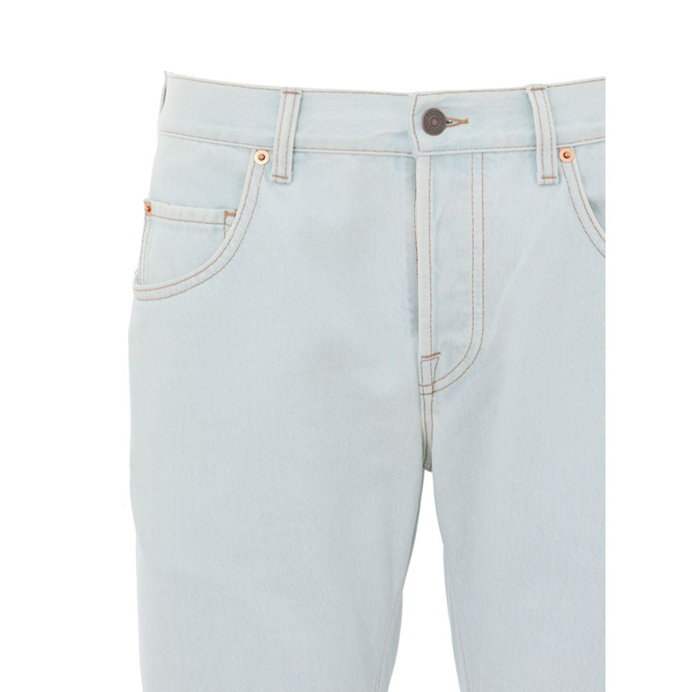 Jeans by Gucci for men in cotton denim & leather gold & light-blue features an refined tailoring silhouette, showcasing a premium relaxed-fit with a and long cut for a refined tailoring look.