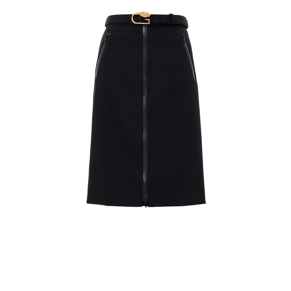 Skirt by Gucci for women in wool black & gold showcases a sultry silhouette, elegantly defined by its and the sophisticated sultry design of the Women's Flared Wool Skirt.