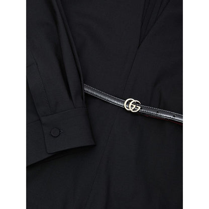 One-Piece by Gucci for women in patent leather & wool black showcases an fashionable silhouette, artfully incorporating a wide-neck neckline and for a truly fashionable and refined finish.