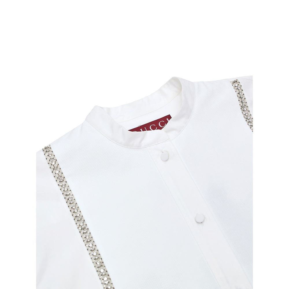 Blouse by Gucci for women in cotton white showcases a sleek silhouette, elegantly detailed with a sleek round neckline and for a sleek finish.