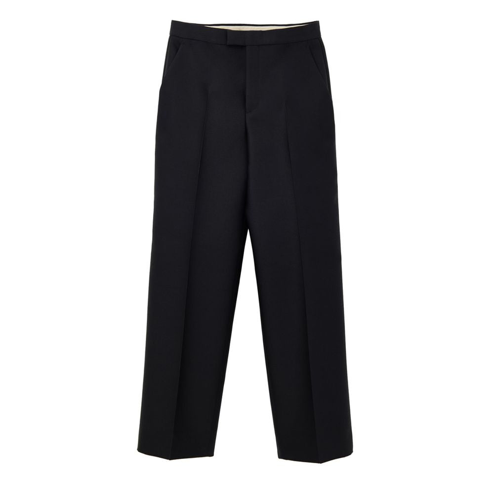 Jeans by Gucci for women in cotton denim silk & wool black features a polished silhouette with a polished straight, wide & cropped, reaching a polished cropped and finished with a polished .