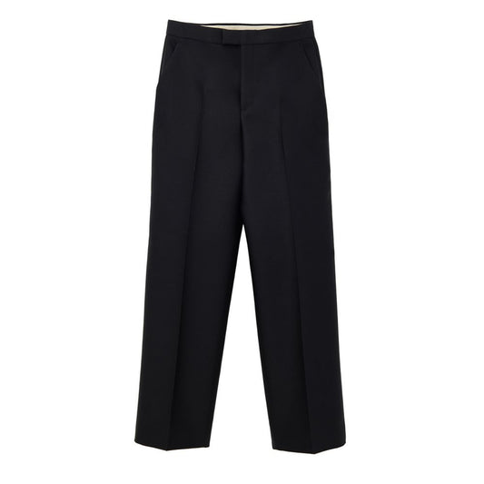 Jeans by Gucci for women in cotton denim silk & wool black features a polished silhouette with a polished straight, wide & cropped, reaching a polished cropped and finished with a polished .
