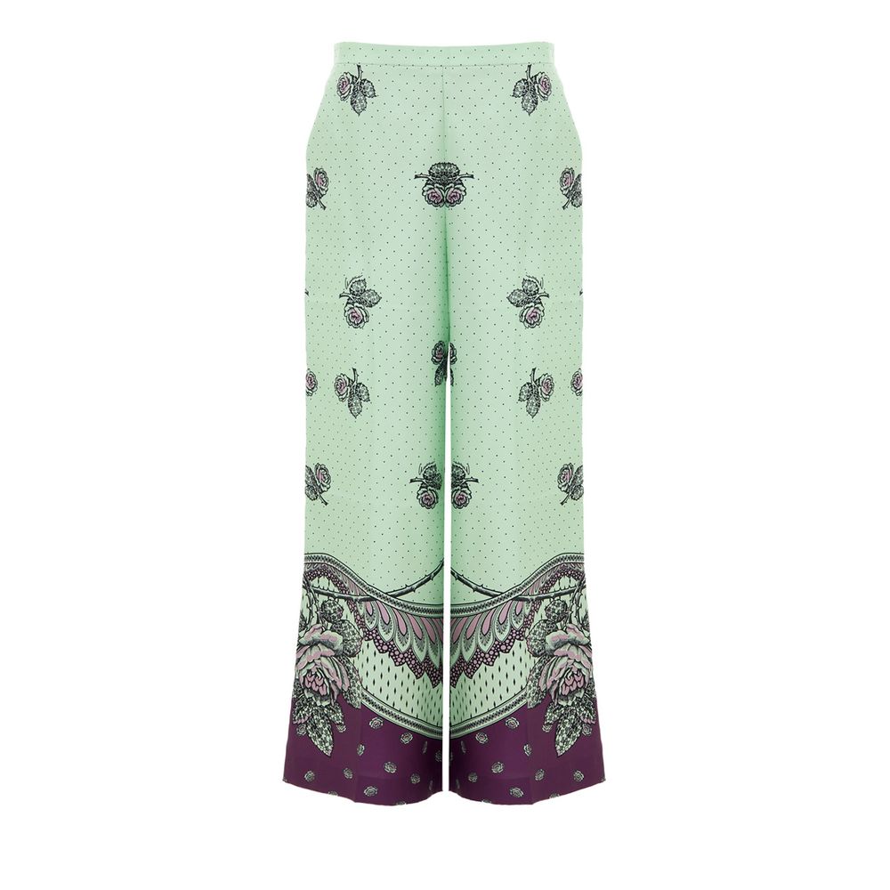 Palazzo Pants by Gucci for women in silk green, purple, dots & print features an sophisticated and wide with a precise long, creating a sophisticated and sophisticated silhouette.