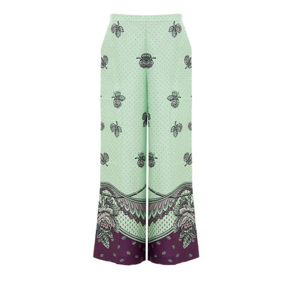 Palazzo Pants by Gucci for women in silk green, purple, dots & print features an sophisticated and wide with a precise long, creating a sophisticated and sophisticated silhouette.