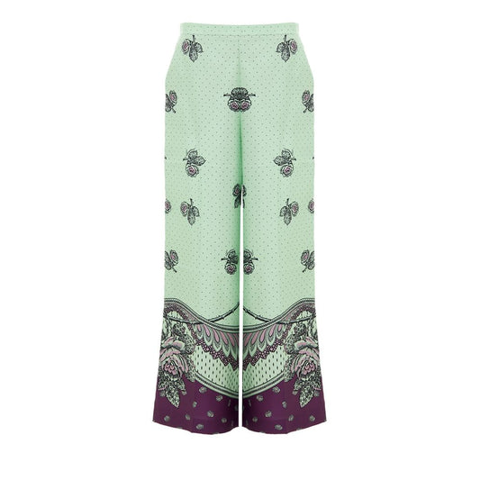 Palazzo Pants by Gucci for women in silk green, purple, dots & print features an sophisticated and wide with a precise long, creating a sophisticated and sophisticated silhouette.