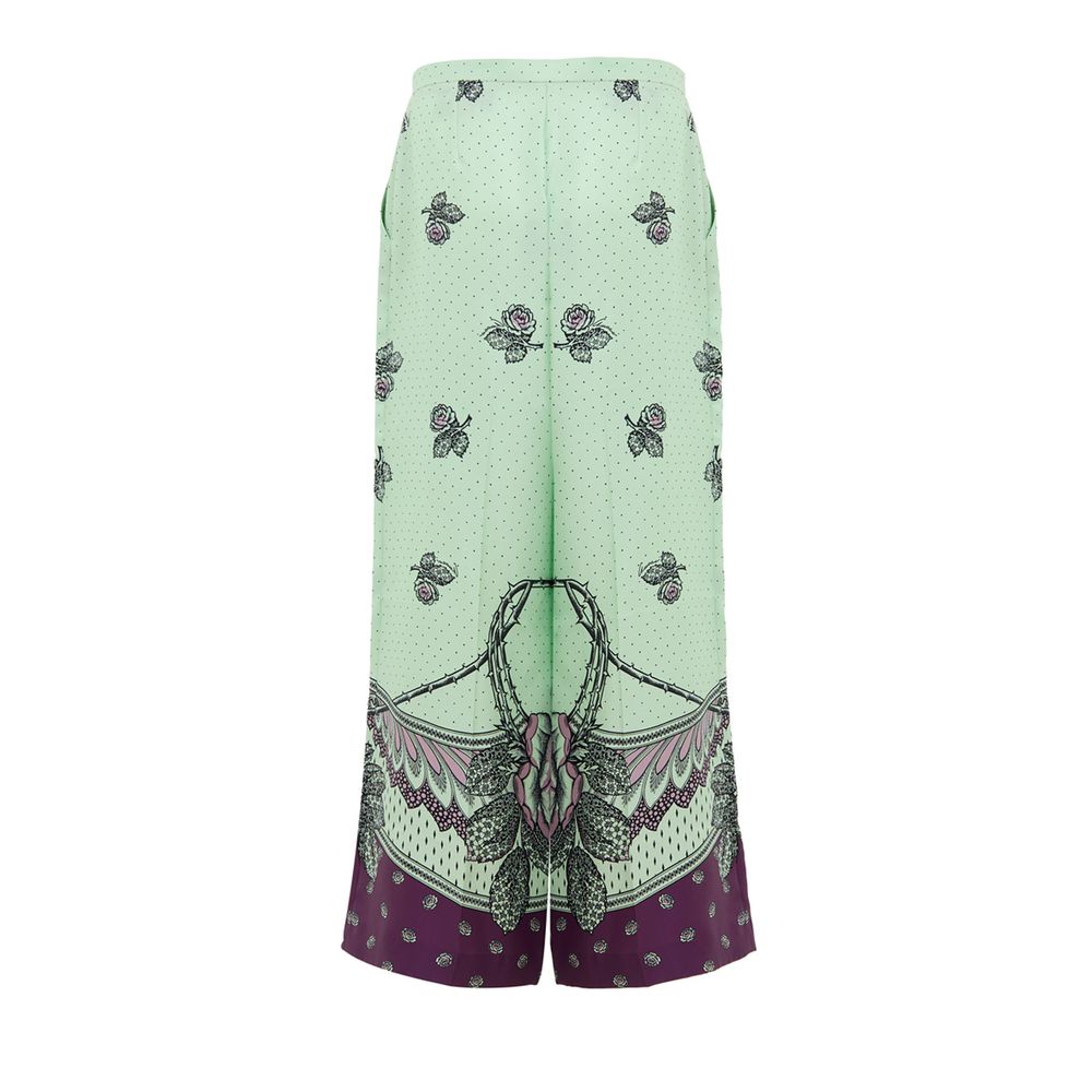 Palazzo Pants by Gucci for women in silk green, purple, dots & print presents a tailored silhouette, showcasing a tailored wide and long cut with a refined for a truly tailored aesthetic.