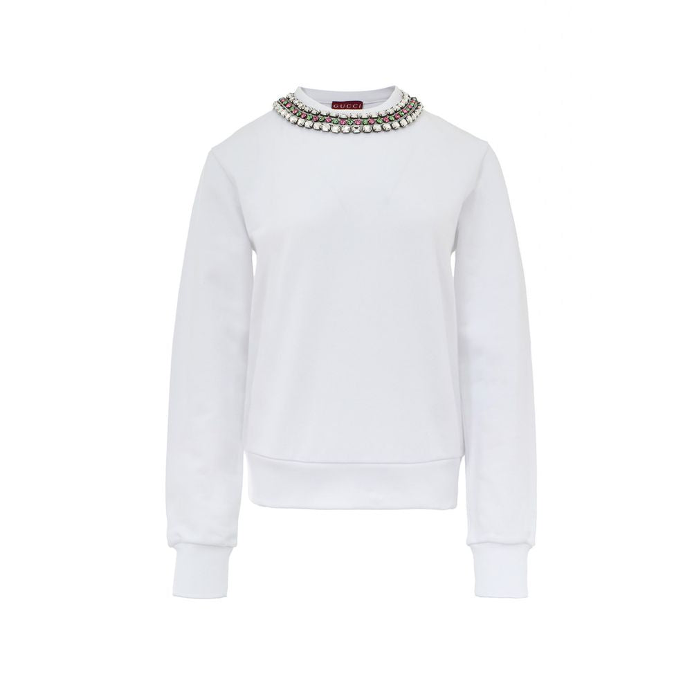 Sweatshirt by Gucci for women in cotton white showcases a slouchy chic silhouette, artfully detailed with a slouchy chic round neckline and long-sleeve for a slouchy chic finish.