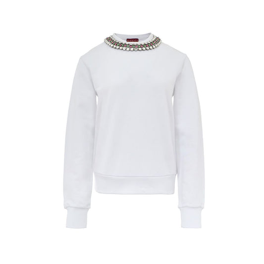 Sweatshirt by Gucci for women in cotton white showcases a slouchy chic silhouette, artfully detailed with a slouchy chic round neckline and long-sleeve for a slouchy chic finish.