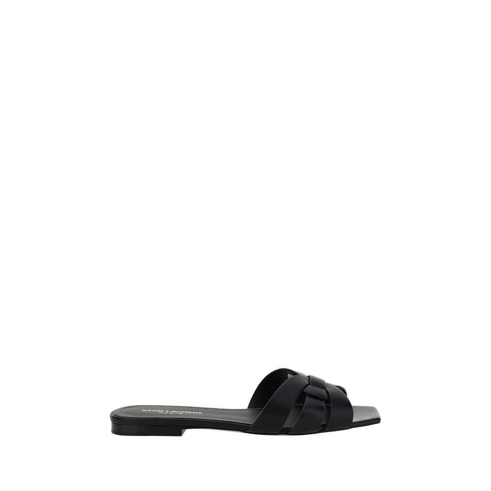 Sandals by Saint Laurent for women in bos taurus calfskin leather black showcases a sculptural silhouette as Women's Bos Taurus Calfskin Leather Sandals, defined by a sculptural block-heel and sculptural square toe style for a sculptural look.