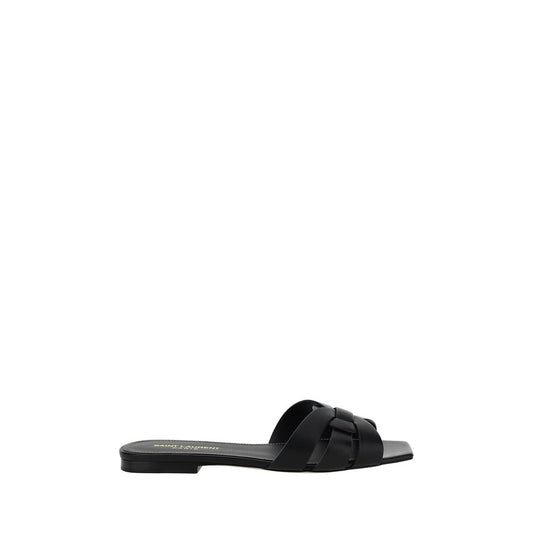 Sandals by Saint Laurent for women in bos taurus calfskin leather black showcases a sculptural silhouette as Women's Bos Taurus Calfskin Leather Sandals, defined by a sculptural block-heel and sculptural square toe style for a sculptural look.