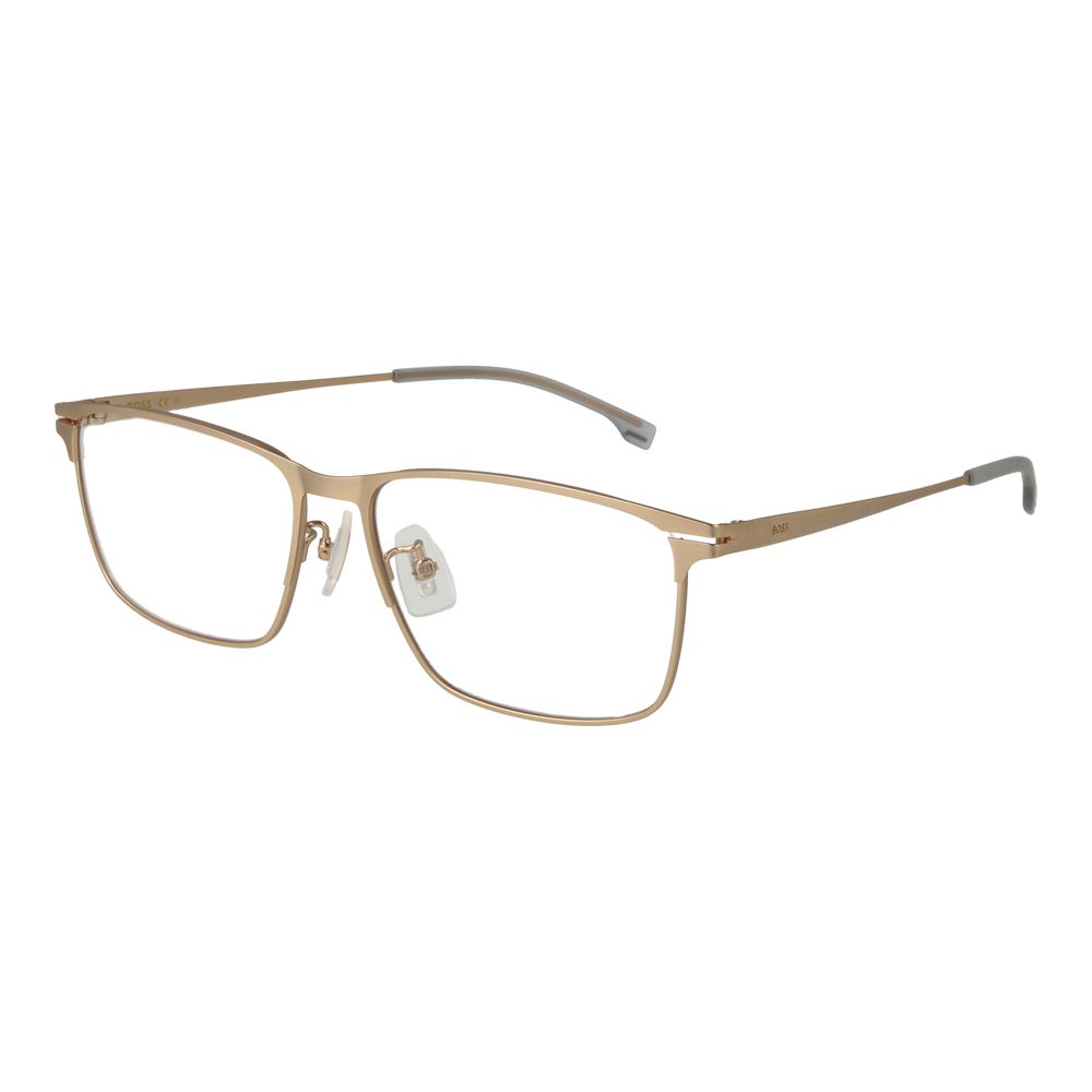 Eyeglasses Frames by Hugo Boss for men in metal gold showcases a refined full-frame frame design with a refined gold coloured frame finish for a refined and sophisticated look.