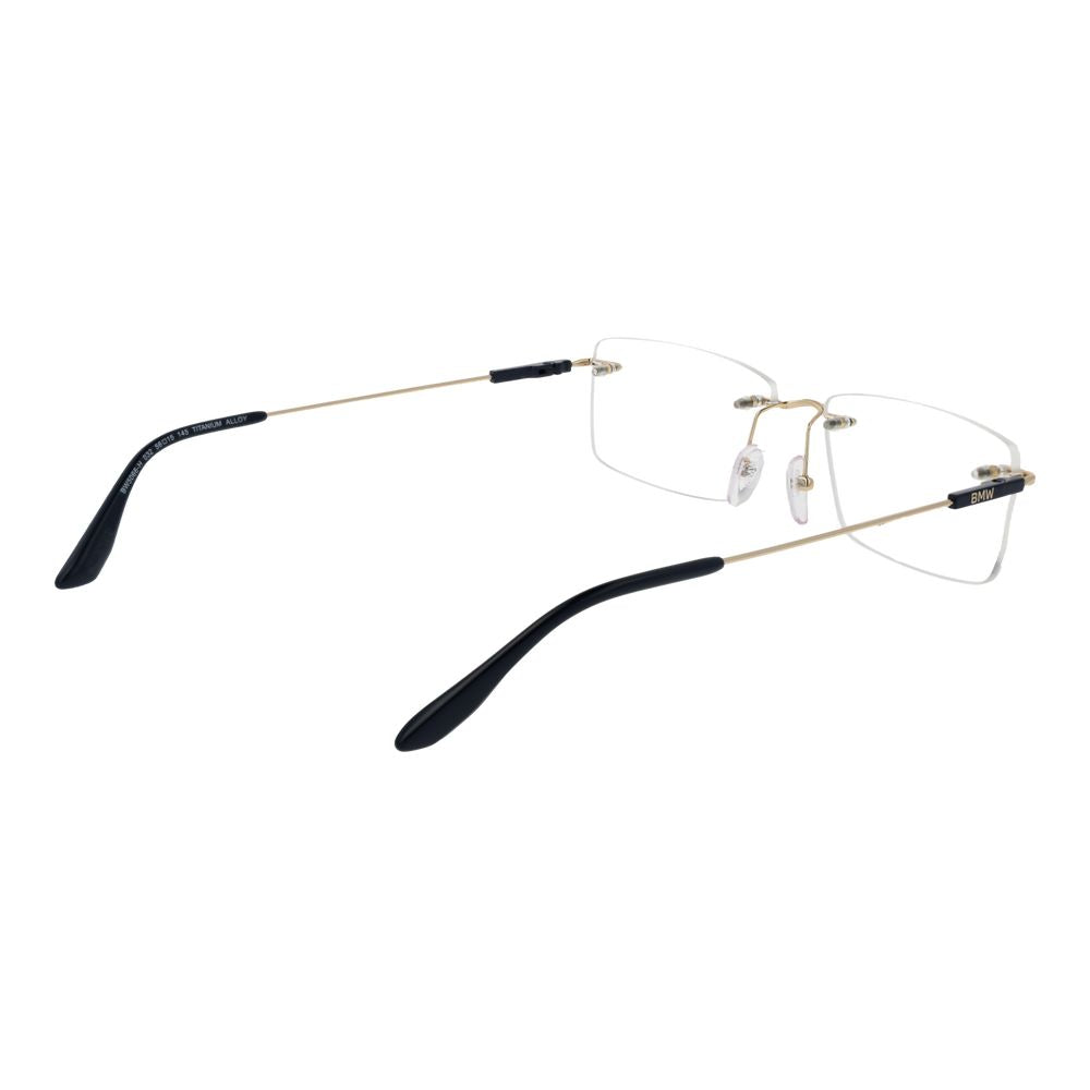 Eyeglasses Frames by BMW for men in gold features an refined silhouette, showcasing the refined gold coloured frame and sophisticated rimless frame design.