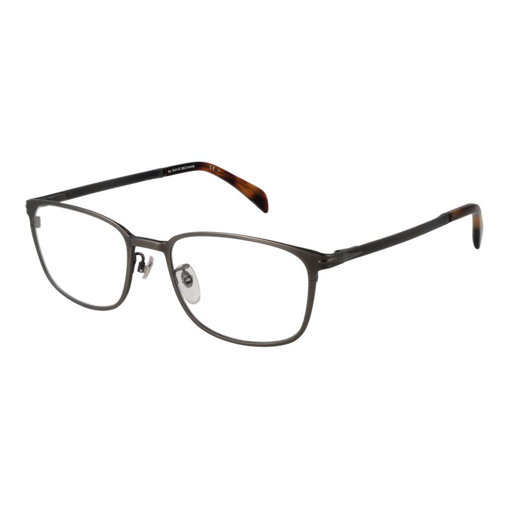 Eyeglasses Frames by David Beckham for men in stainless steel gray showcases a reflective silhouette, artfully incorporating a sophisticated gunmetal coloured frame with a distinct full-frame frame design.