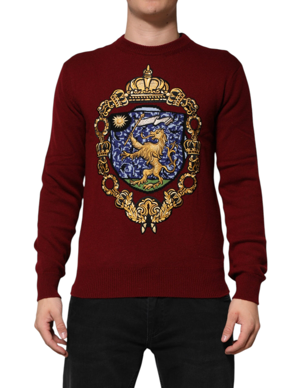 Dolce & Gabbana Men's Regular Fit Crew Neck Cashmere Sweater - Burgundy
