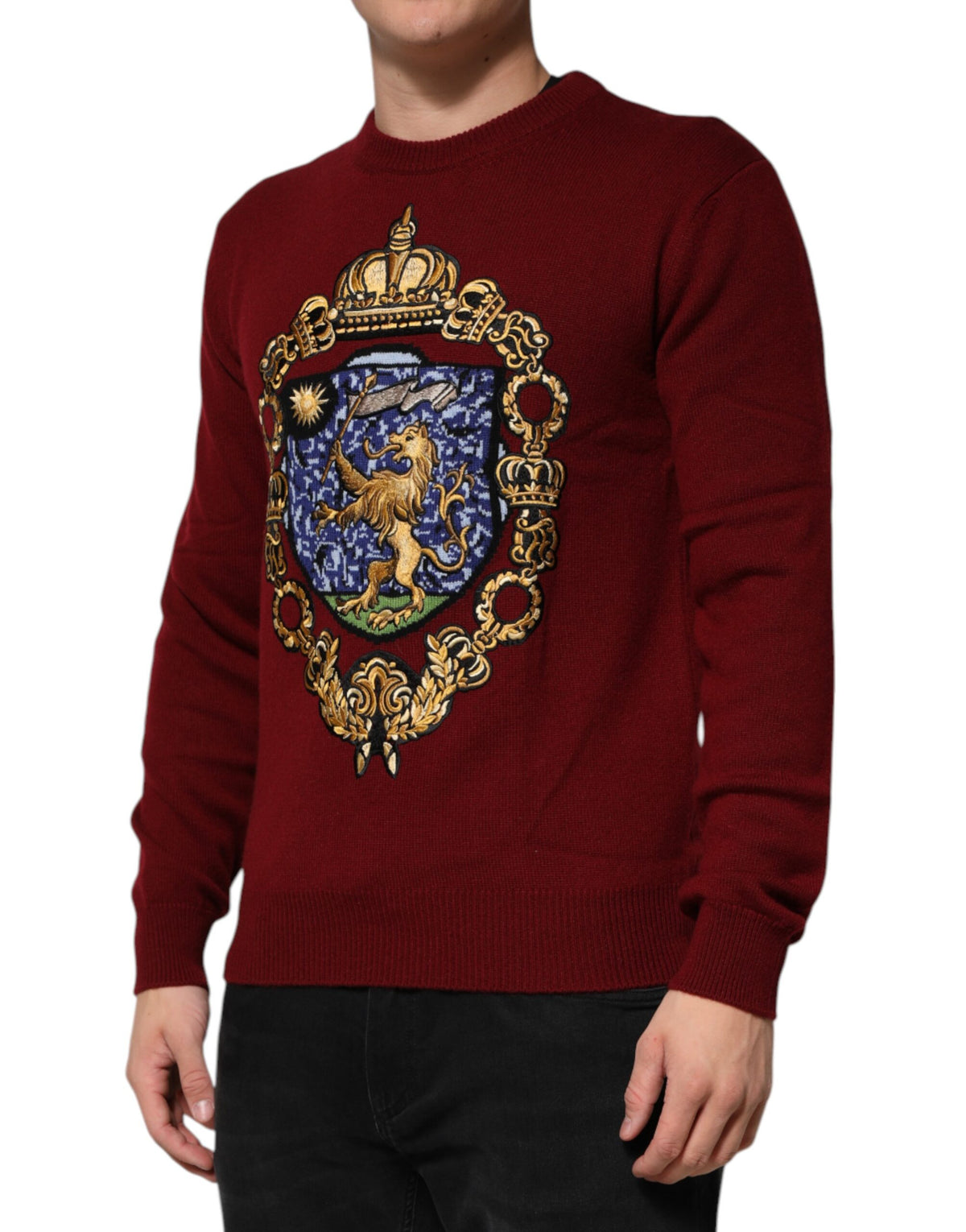 Dolce & Gabbana Men's Regular Fit Crew Neck Cashmere Sweater - Burgundy