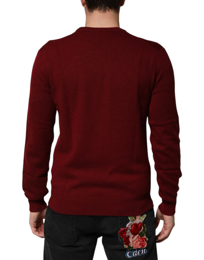 Dolce & Gabbana Men's Regular Fit Crew Neck Cashmere Sweater - Burgundy