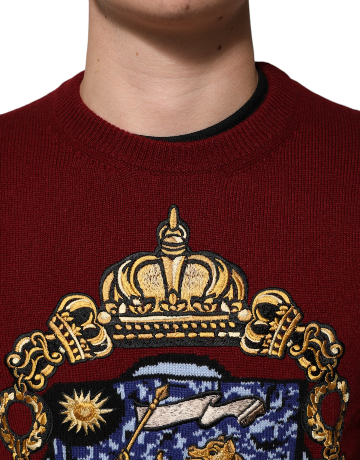 Dolce & Gabbana Men's Regular Fit Crew Neck Cashmere Sweater - Burgundy