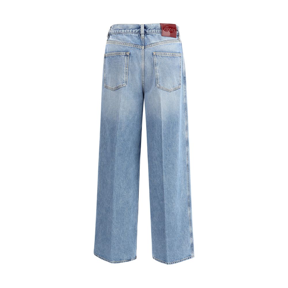 Jeans by Gucci for women in denim cotton light-blue features a refined silhouette with a refined regular-fit & wide, defined by a high rise and a refined long for a refined finish.