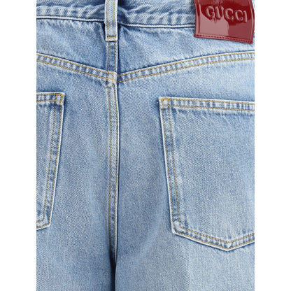 Jeans by Gucci for women in denim cotton light-blue features an sophisticated high rise and regular-fit & wide with a precise long, creating a sophisticated and sophisticated silhouette.