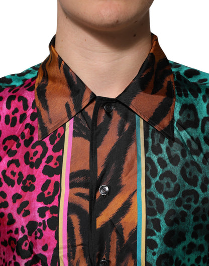 Dolce & Gabbana Multicolor Silk Tiger Print Hawaiian T-shirt