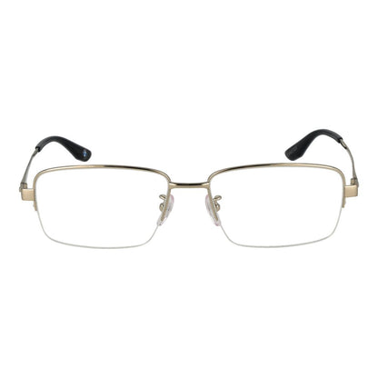 Eyeglasses Frames by BMW for men in titanium gold features an refined silhouette, showcasing a sophisticated gold coloured frame and refined half-frame frame design for a refined look.
