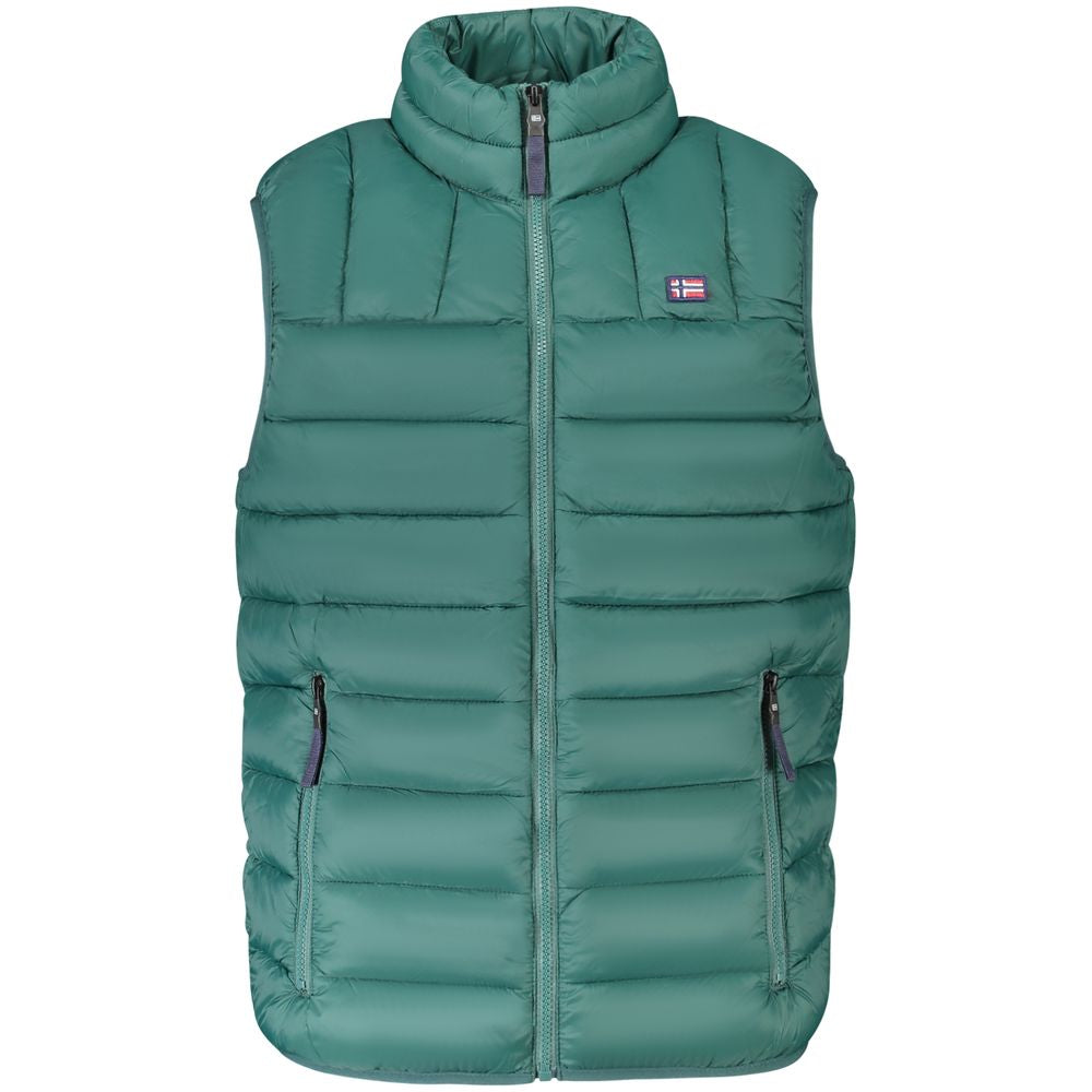 Vest by Norway 1963 for men in polyamide blue, green & signature showcases a utilitarian silhouette, artfully incorporating pockets and a utilitarian for a truly utilitarian finish.
