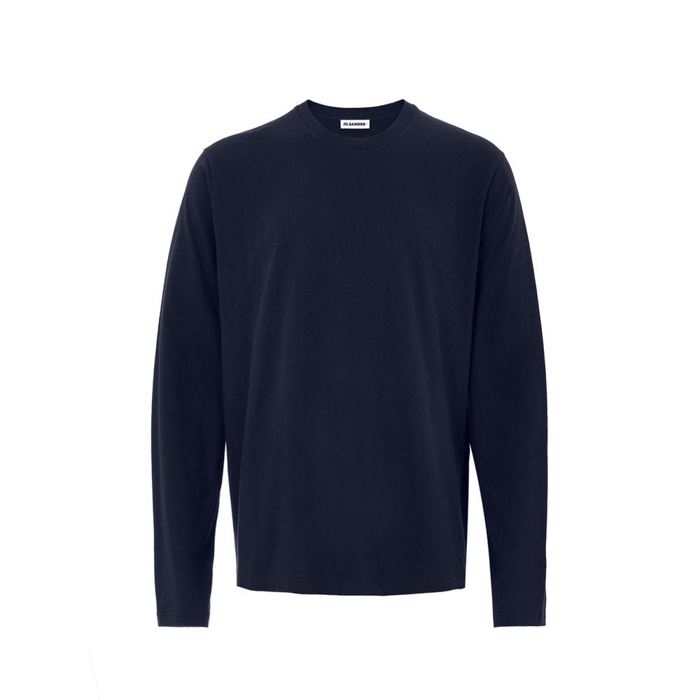 Dress by Jil Sander for unisex in cashmere cotton blend blue features an sultry silhouette defined by a and long-sleeve, falling to an sultry for a sultry look.