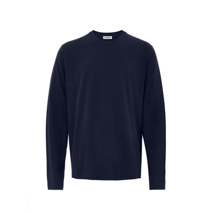 Dress by Jil Sander for unisex in cashmere cotton blend blue features an sultry silhouette defined by a and long-sleeve, falling to an sultry for a sultry look.