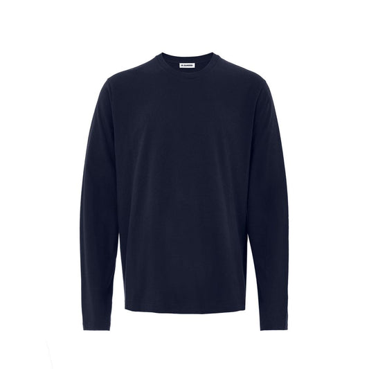 Dress by Jil Sander for unisex in cashmere cotton blend blue features an sultry silhouette defined by a and long-sleeve, falling to an sultry for a sultry look.