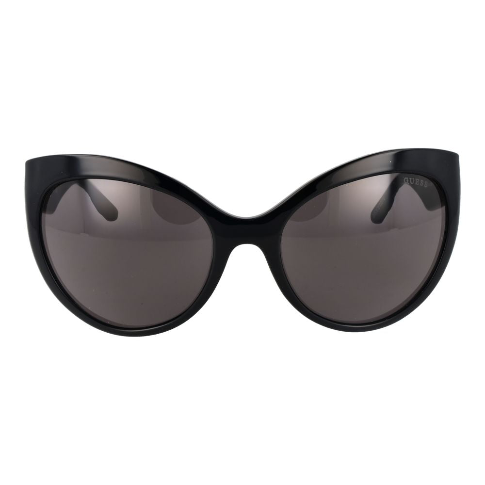 Sunglasses by Guess for women in plastic black features a sumptuous silhouette, showcasing a sumptuous butterfly full-rim frame design in black coloured frame with high-performance non-polarized category-3-dark-tint lens.