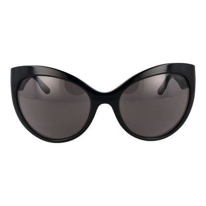 Sunglasses by Guess for women in plastic black features a sumptuous silhouette, showcasing a sumptuous butterfly full-rim frame design in black coloured frame with high-performance non-polarized category-3-dark-tint lens.