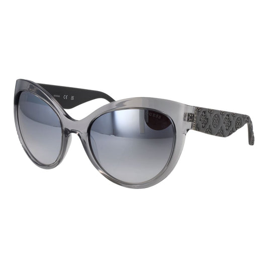 Sunglasses by Guess for women in plastic and gray featuring an opulent butterfly full-rim frame design with a sophisticated gray coloured frame finish and high-performance mirrored category-3-dark-tint lens.