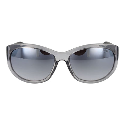 This Sunglasses by Guess for women in stainless steel gray presents a sumptuous silhouette, showcasing a sumptuous full-rim oval frame design in gray coloured frame and high-performance mirrored category-3-dark-tint lens.