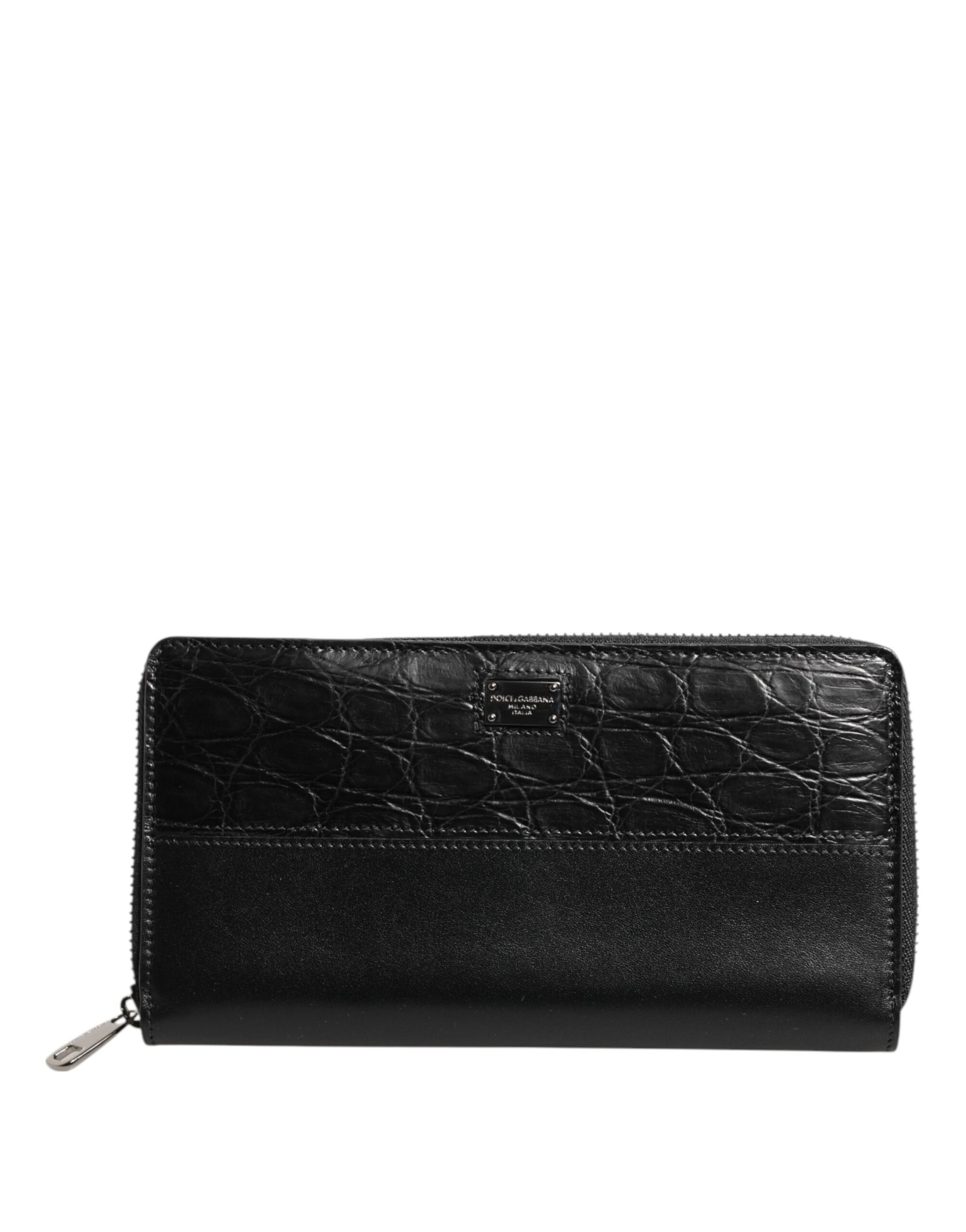 Cardholder Wallet by Dolce & Gabbana for men in caiman & calf leather black features a streamlined silhouette, showcasing the streamlined Caiman Calf Leather Cardholder Wallet design with sophisticated card-organization zip-around coin-purse for a premium look.