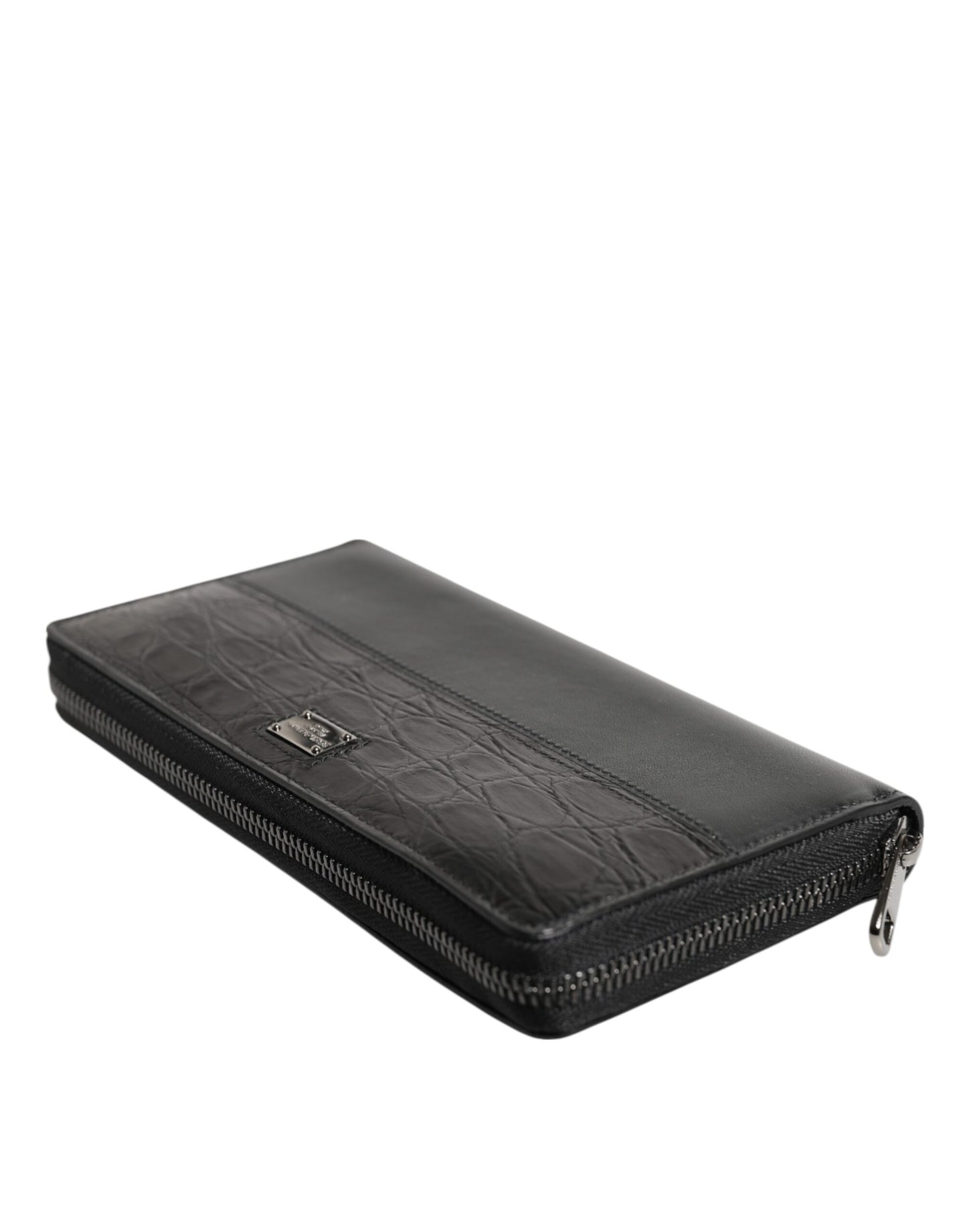Cardholder Wallet by Dolce & Gabbana for men in caiman & calf leather black showcases a discerning silhouette, artfully capturing the essence of Caiman Calf Leather Cardholder Wallet with its functional card-organization zip-around coin-purse.