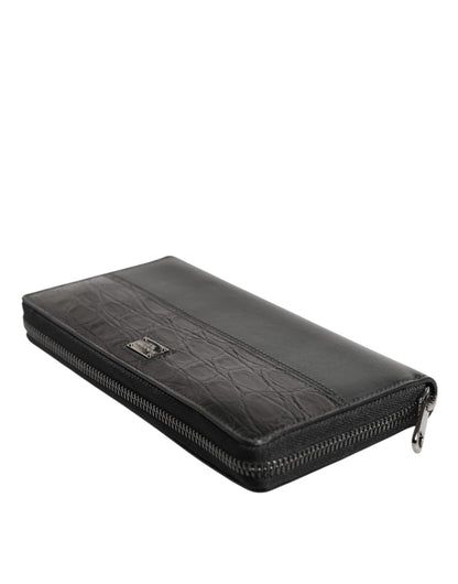 Cardholder Wallet by Dolce & Gabbana for men in caiman & calf leather black showcases a discerning silhouette, artfully capturing the essence of Caiman Calf Leather Cardholder Wallet with its functional card-organization zip-around coin-purse.